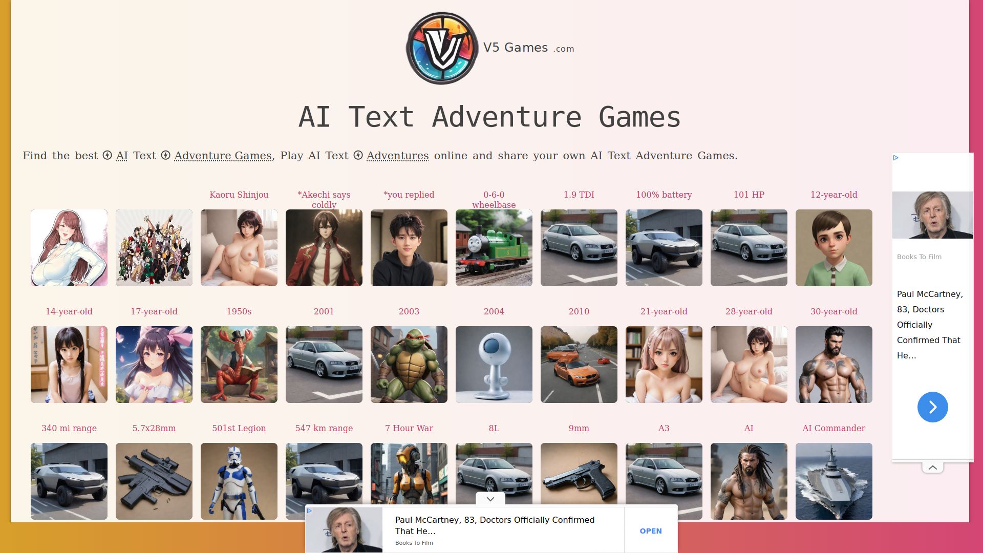 AI Text Adventures - V5 Games