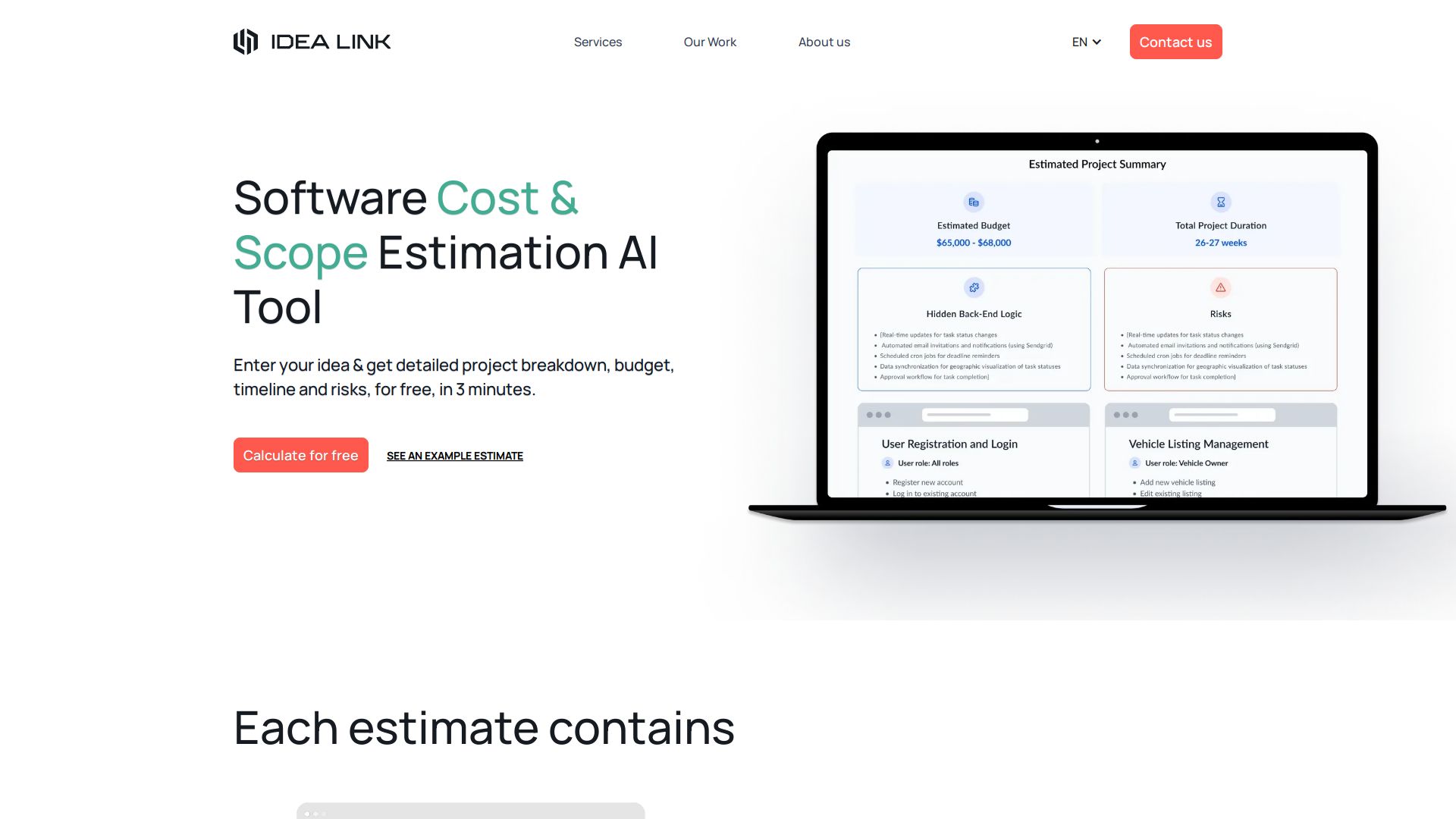 Idea Link’s AI-Powered Software Cost Estimator