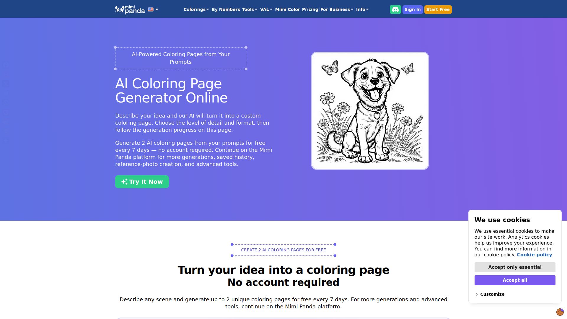 AI Coloring Page Generator by Mimi Panda
