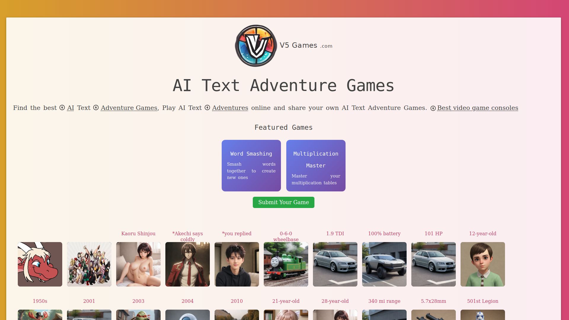 AI Text Adventures - V5 Games