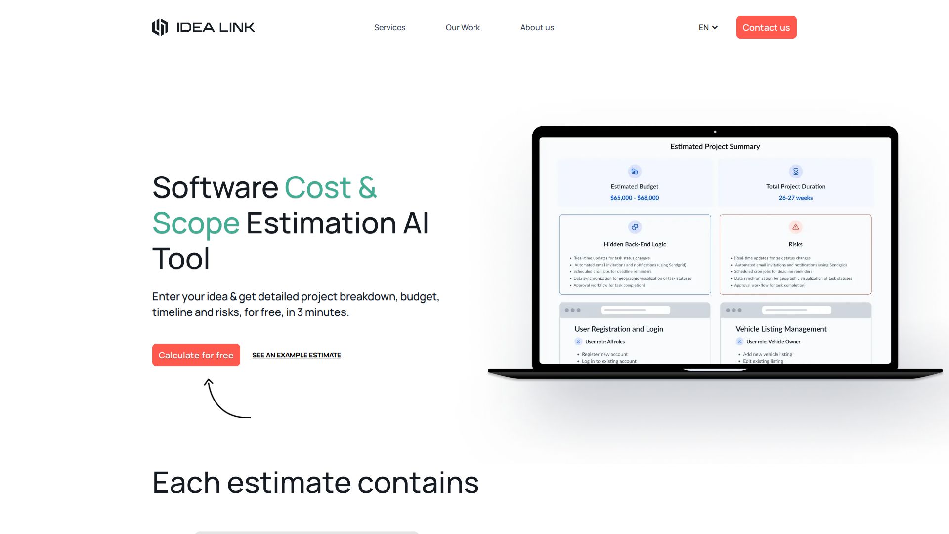 Idea Link’s AI-Powered Software Cost Estimator