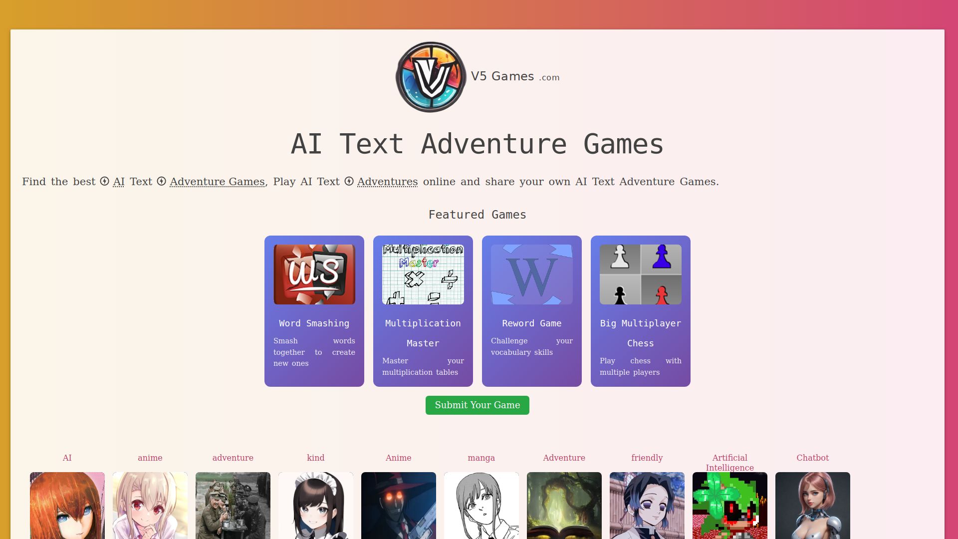 AI Text Adventures - V5 Games