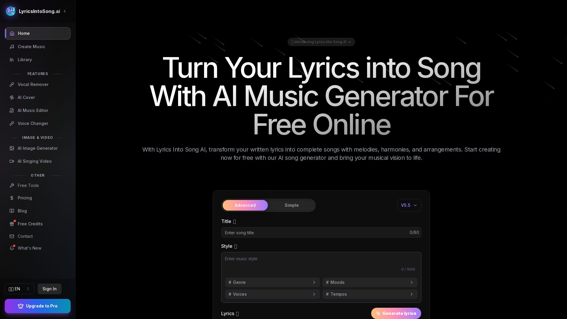 Lyrics Into Song AI