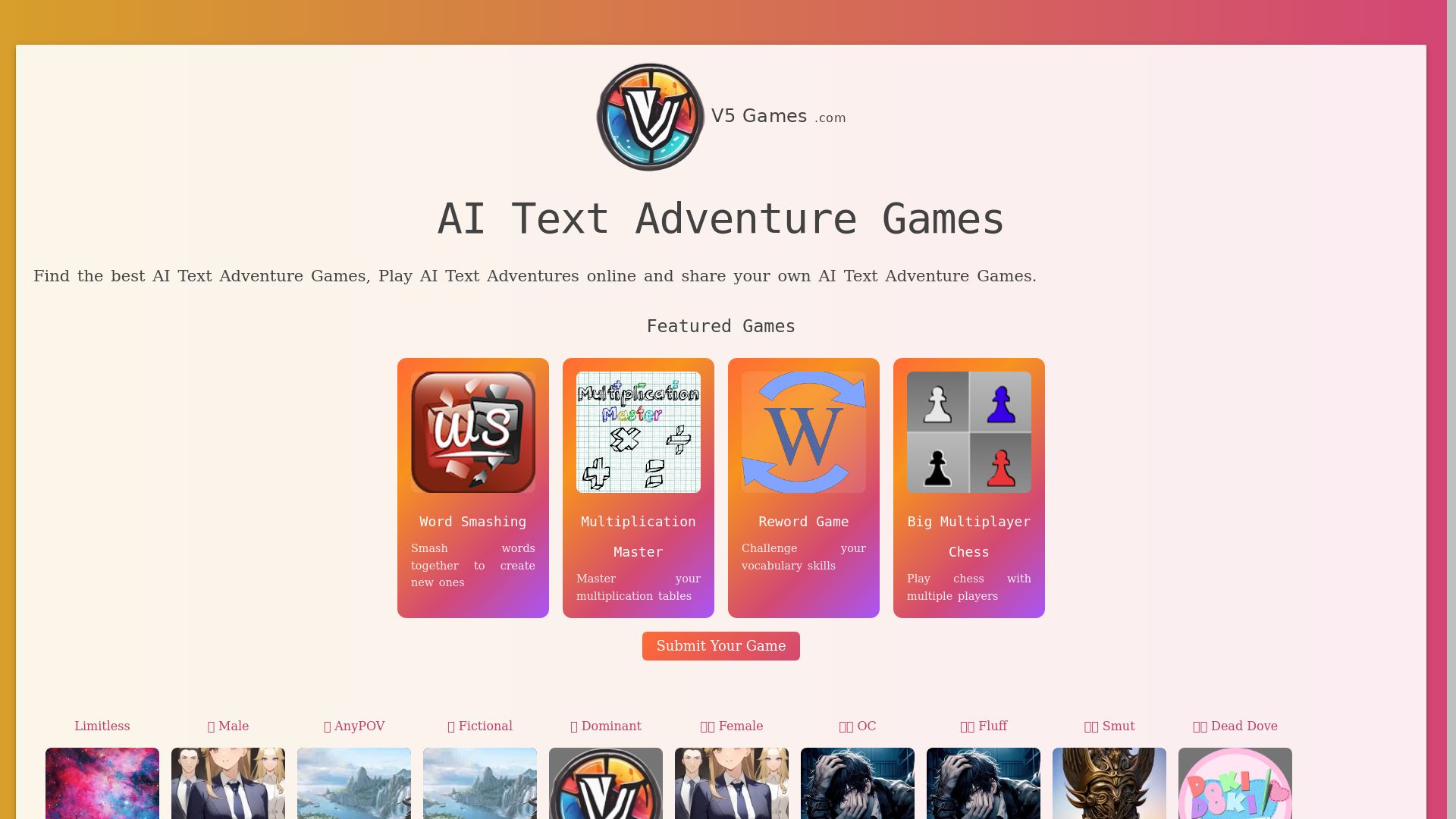 AI Text Adventures - V5 Games
