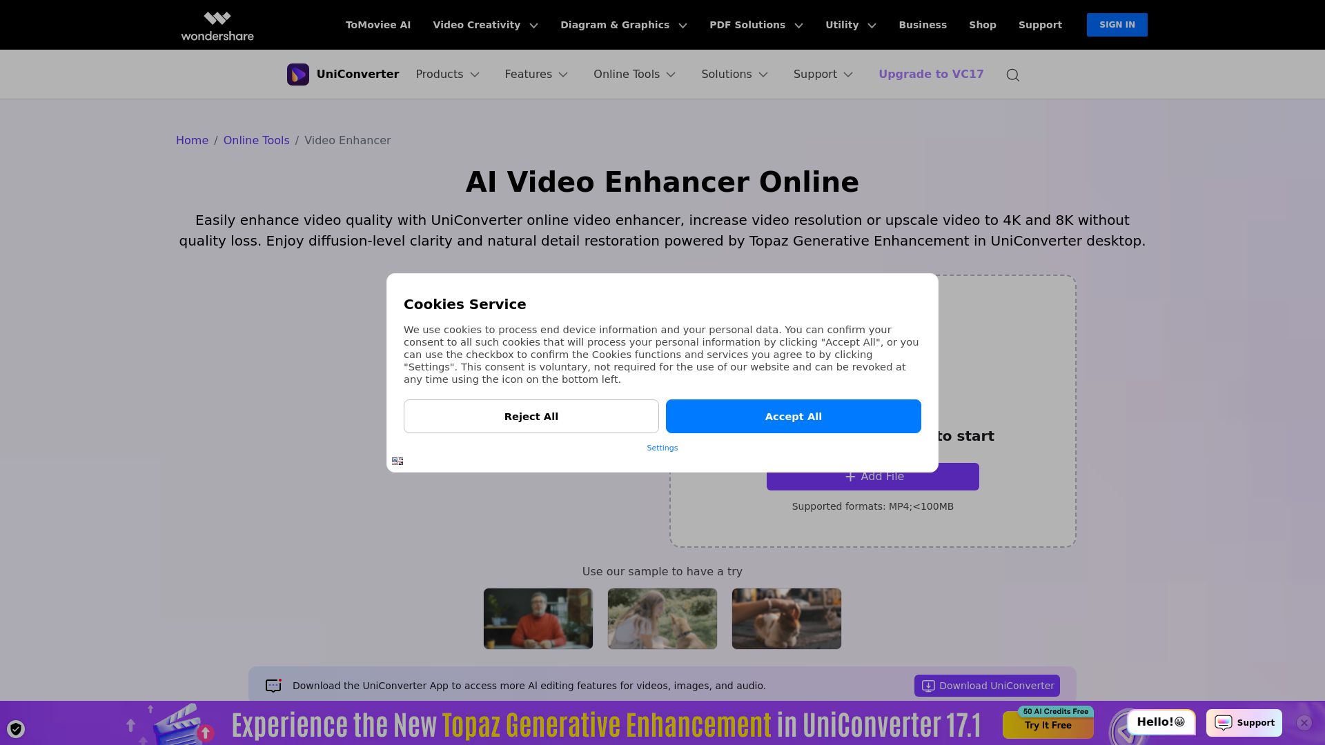 Uniconverter AI Video Enhancer