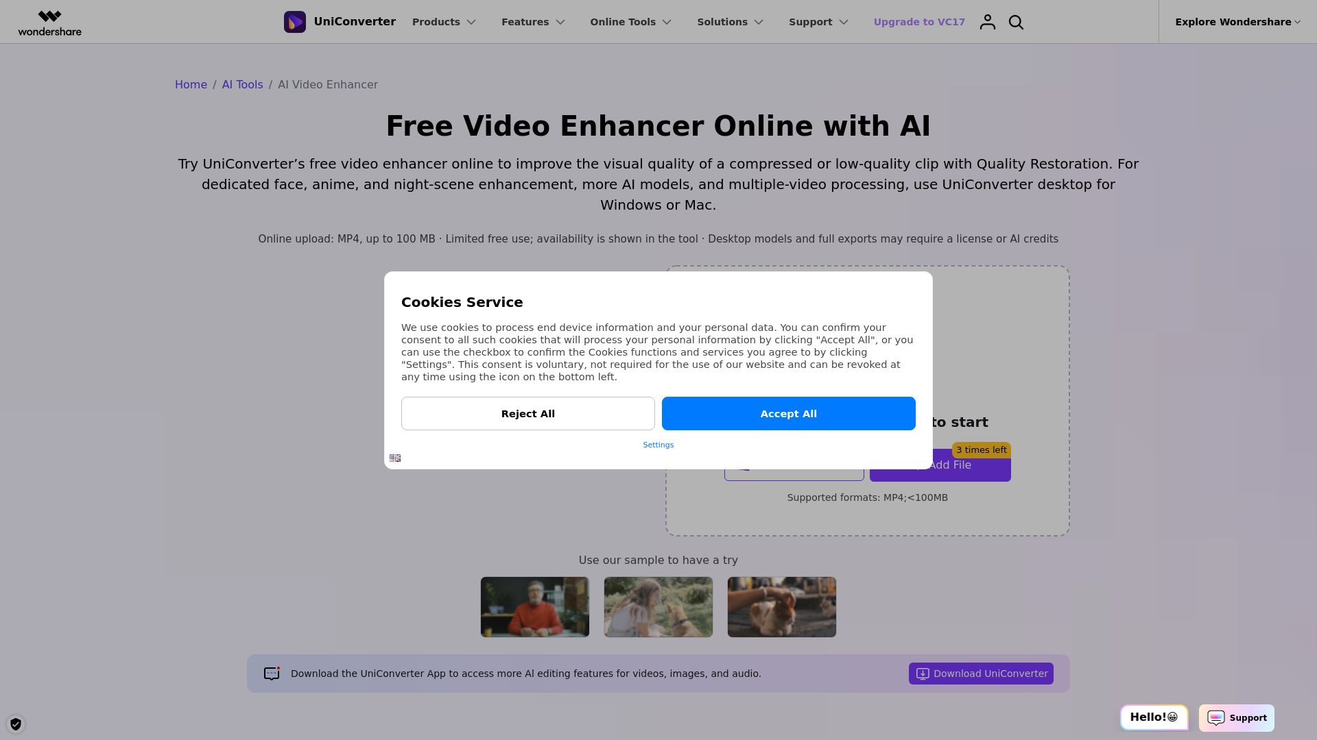 Uniconverter AI Video Enhancer