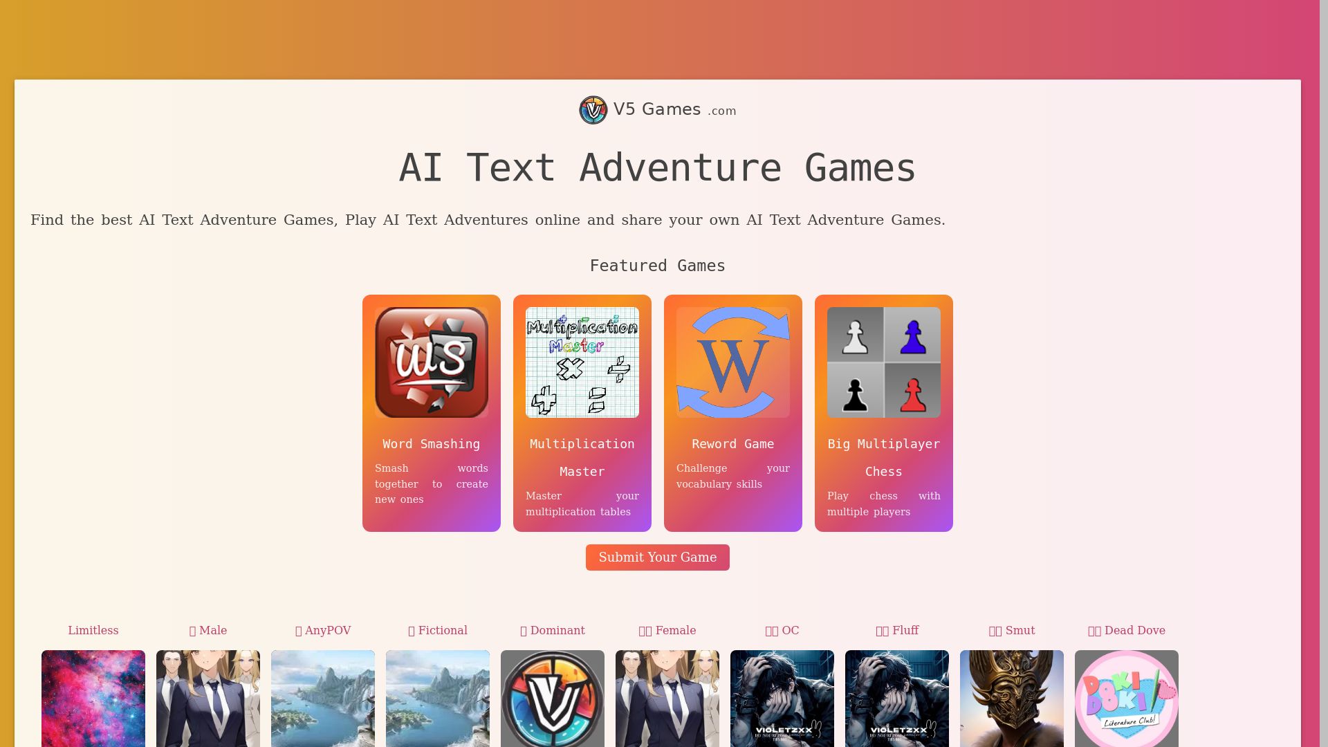 AI Text Adventures - V5 Games