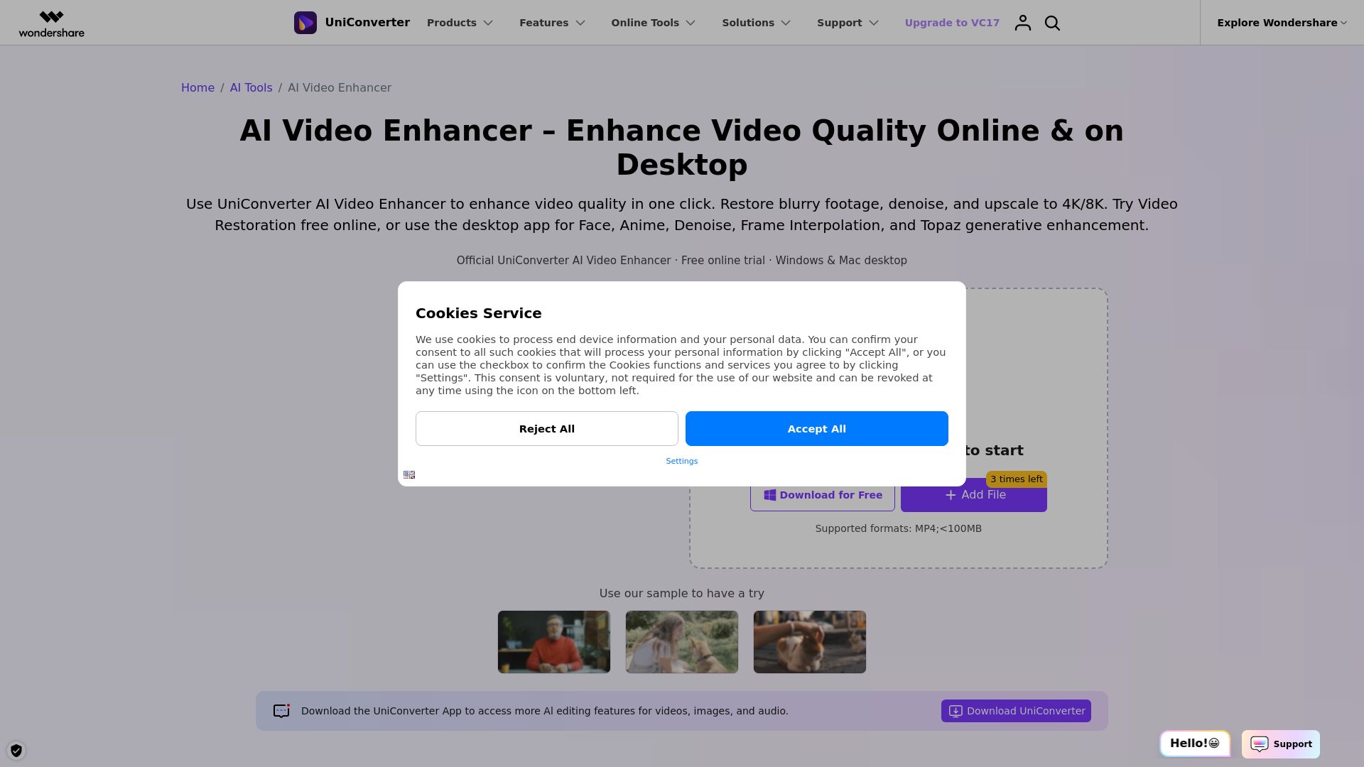 Uniconverter AI Video Enhancer