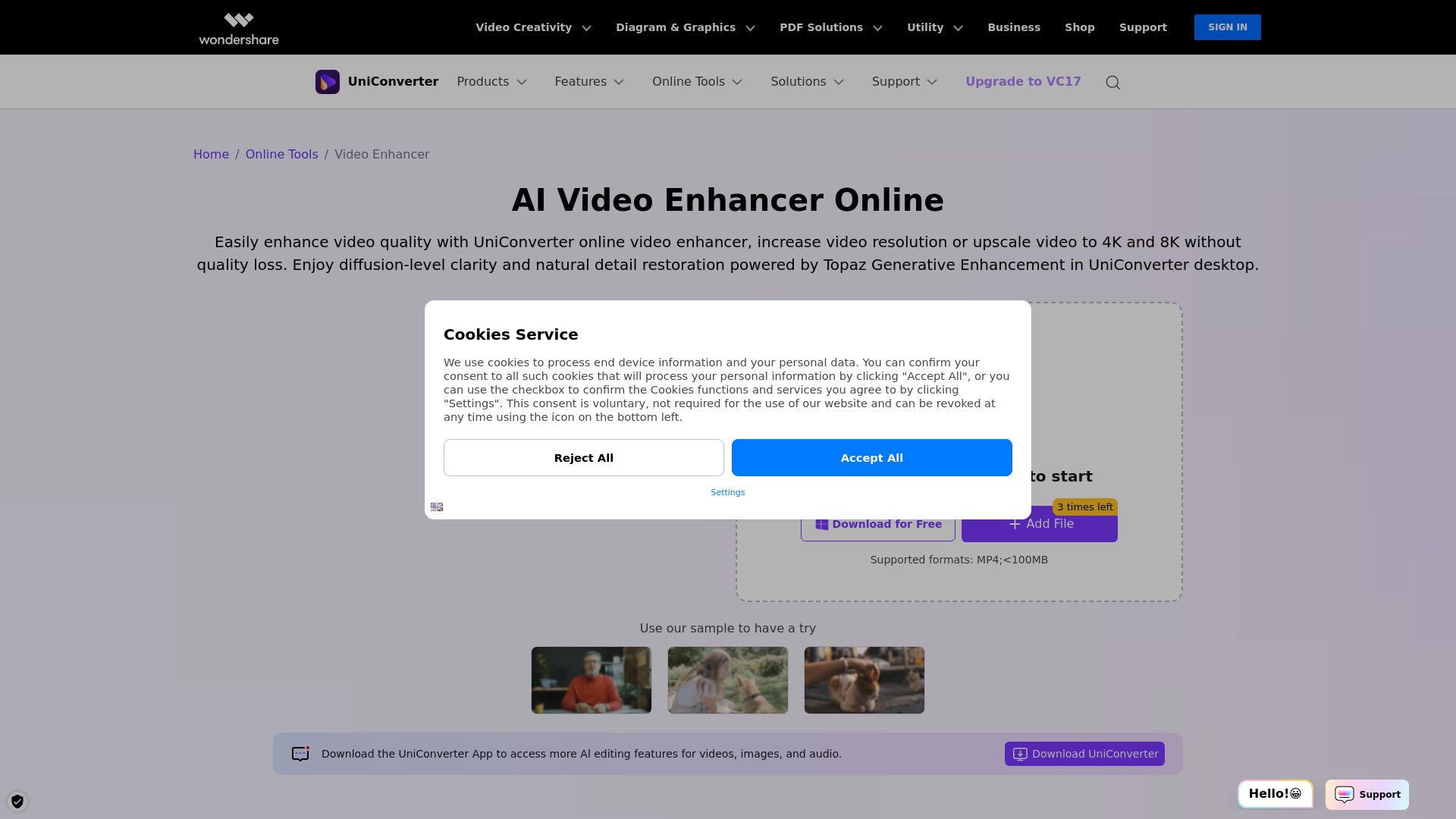 Uniconverter AI Video Enhancer