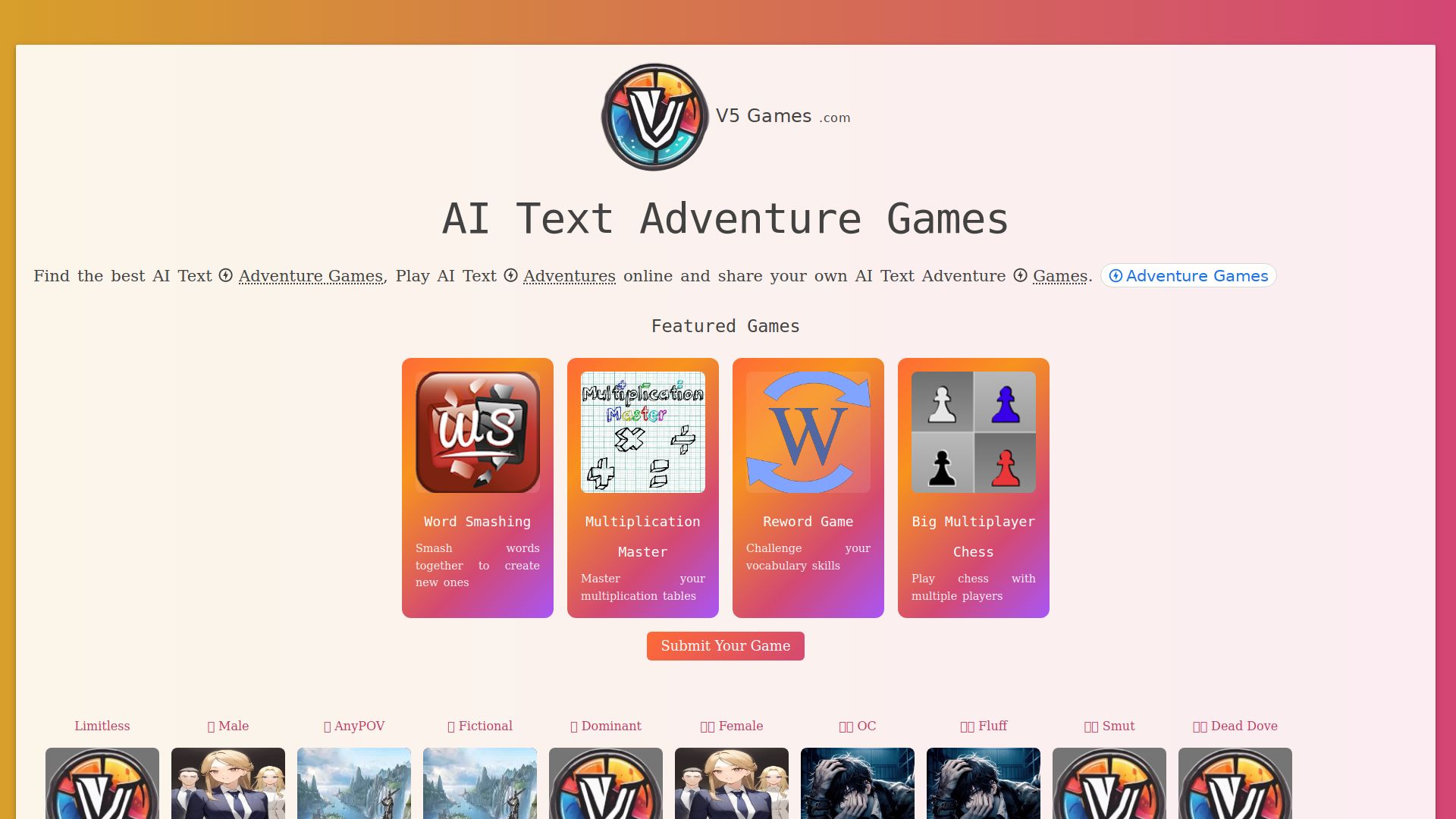 AI Text Adventures - V5 Games