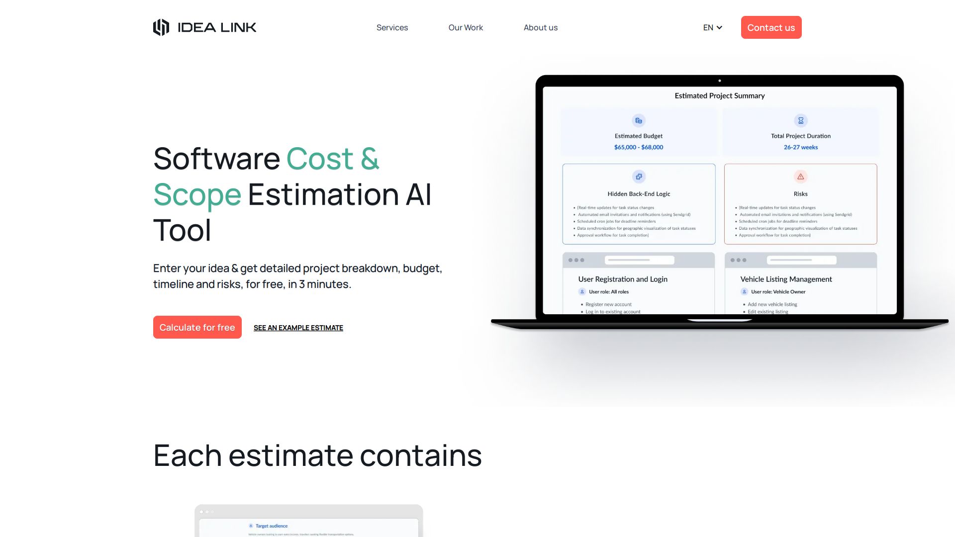 Idea Link’s AI-Powered Software Cost Estimator