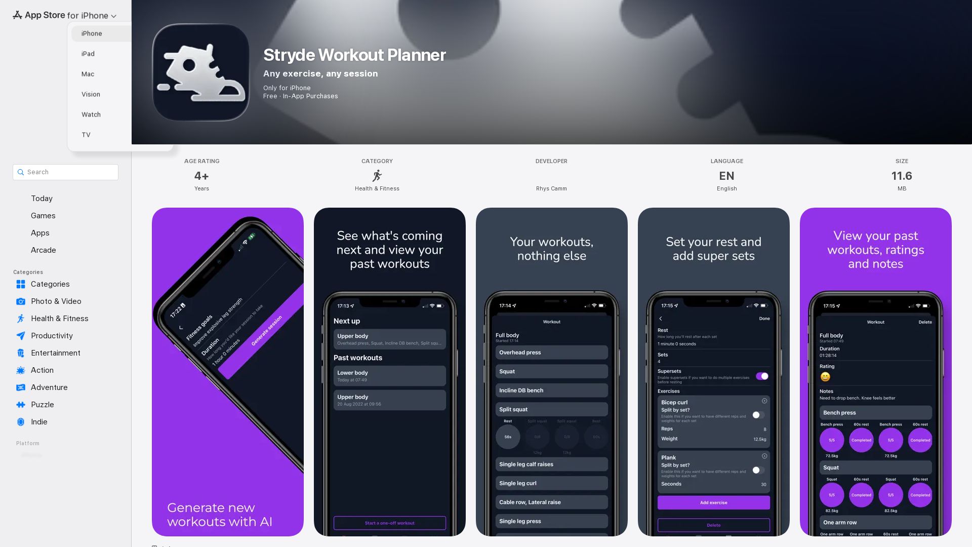 Stryde Workout Planner