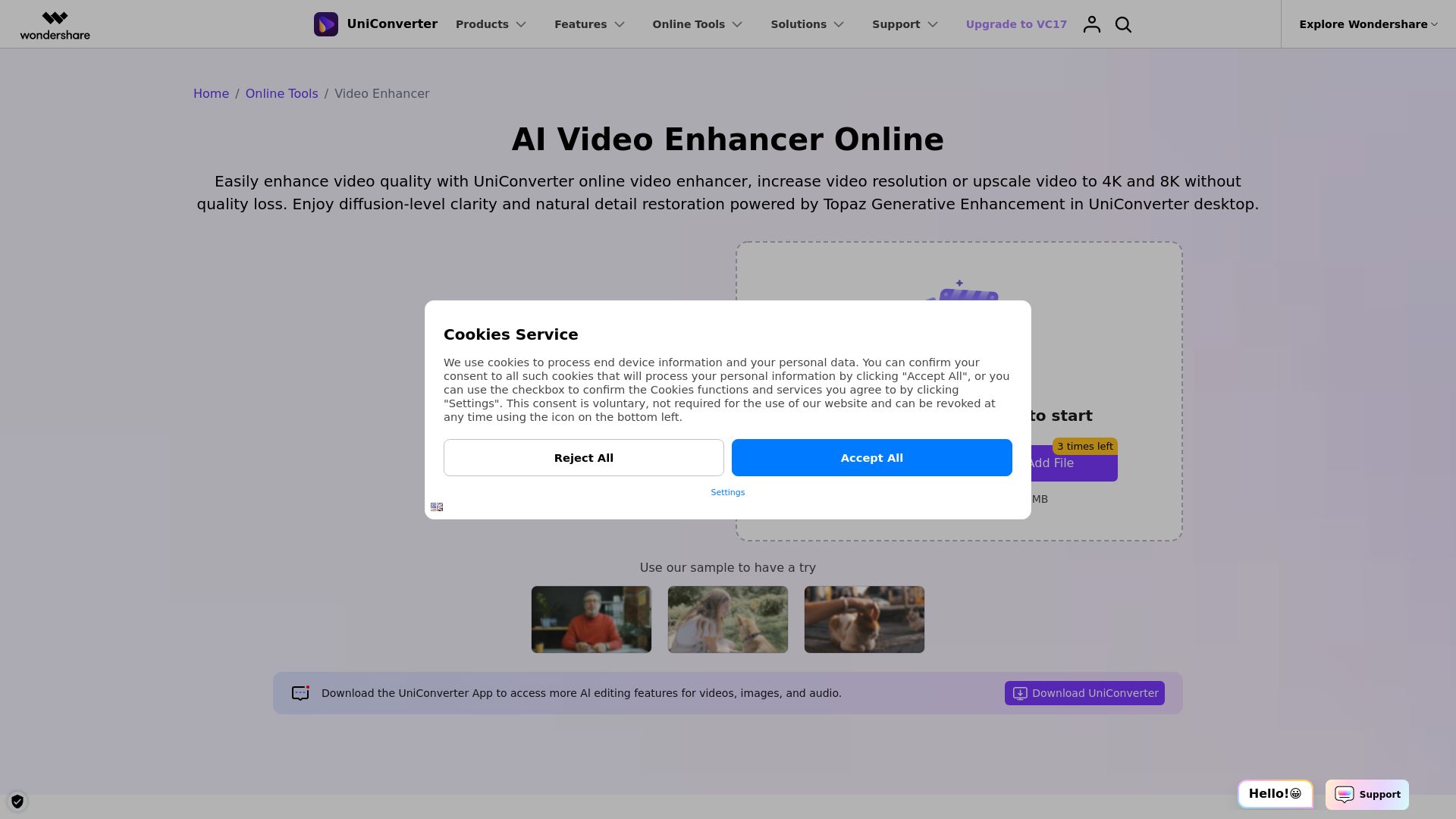 Uniconverter AI Video Enhancer