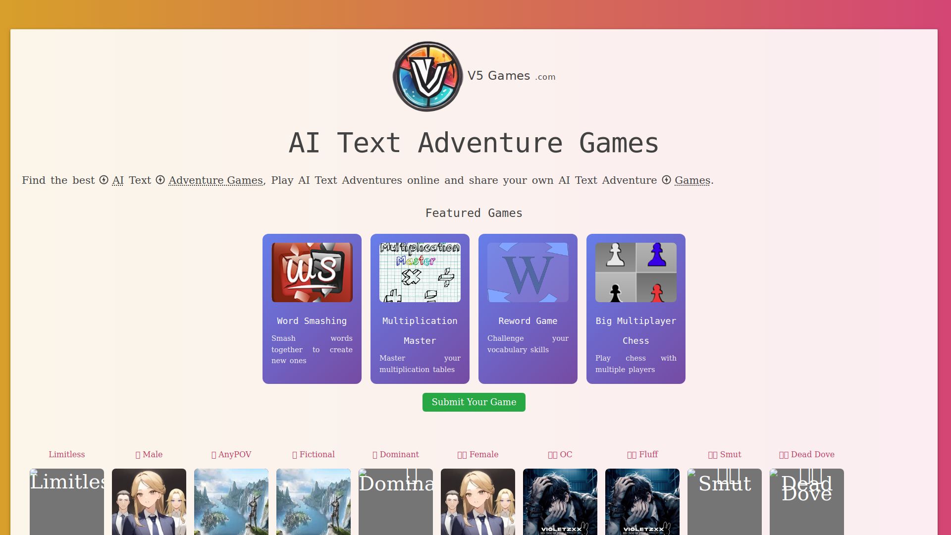 AI Text Adventures - V5 Games