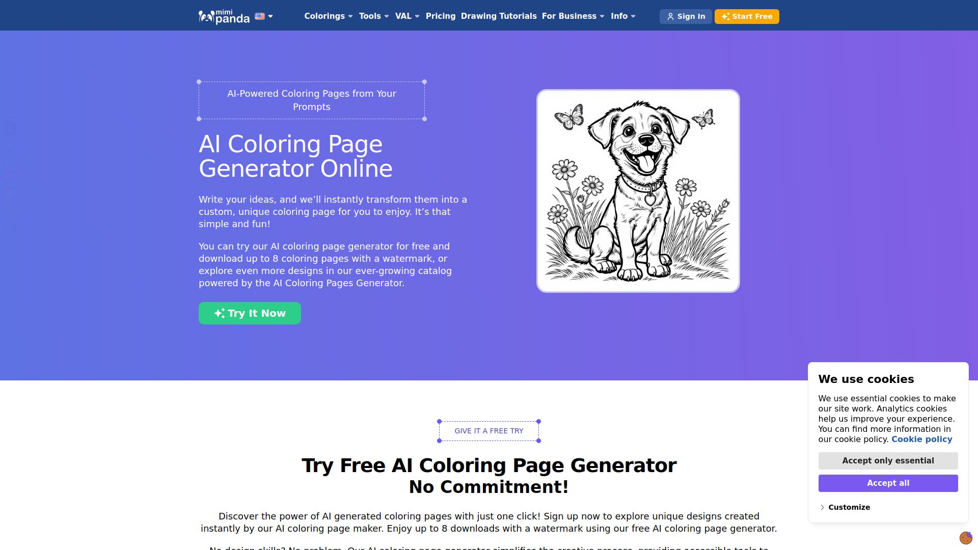 AI Coloring Page Generator by Mimi Panda