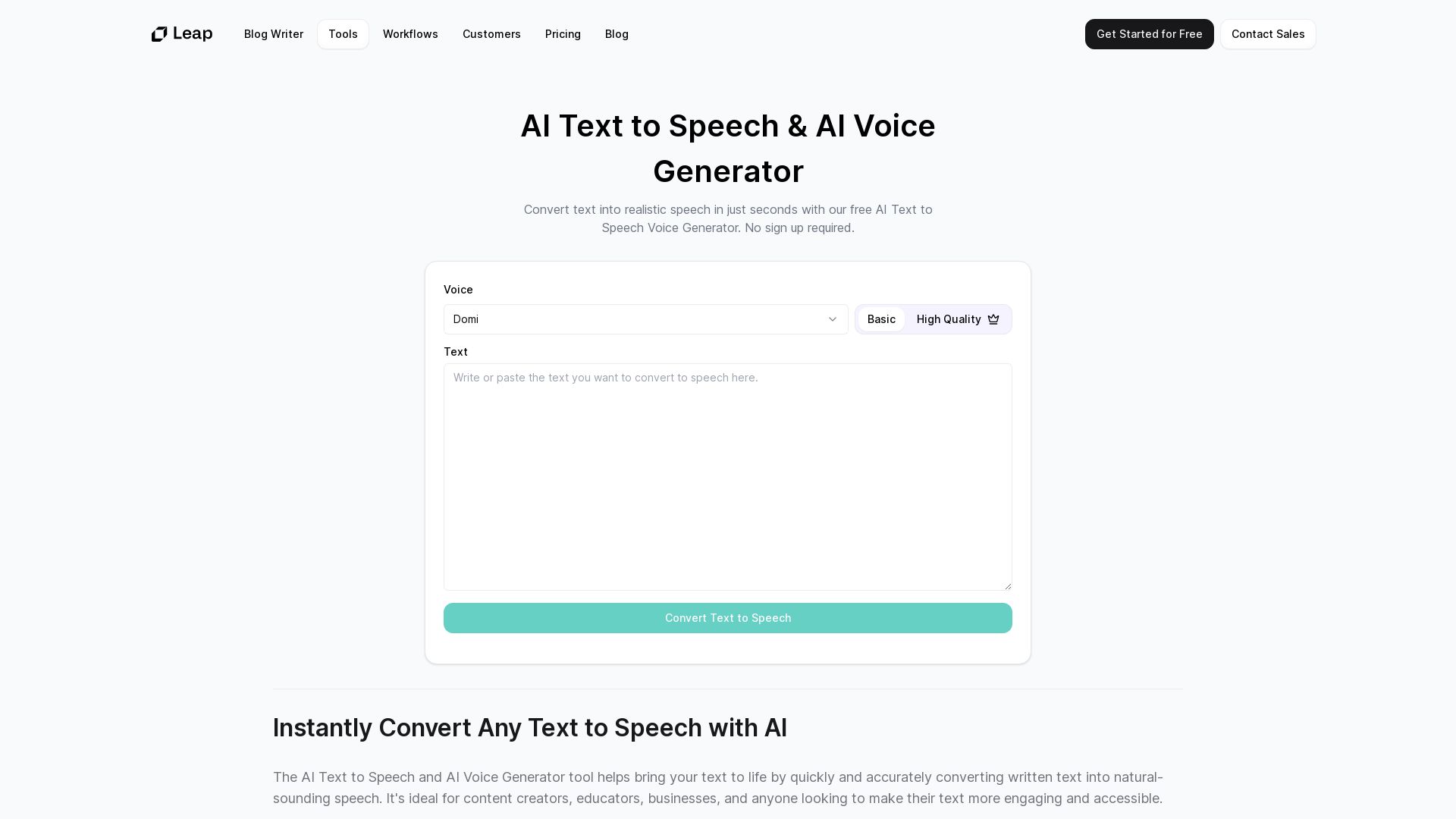 Leap AI Text to Speech & AI Voice Generator / Text To Speech / Best ...